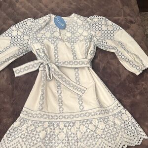 Cartolina White and Blue Embroidered Dress Resort Cruise size xs